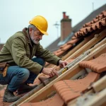 Charpentier inspectant la structure d'une toiture en rénovation lourde sur une maison de 100m2