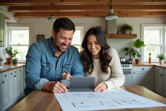 Chip et Joanna Gaines dans une cuisine rustique en pleine rénovation