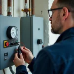 Électricien vérifiant un panneau électrique moderne