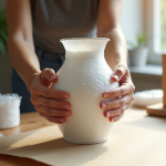 Mains enveloppant une porcelaine fragile avec du papier bulle