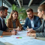 Equipe diverse en réunion agile dans un bureau moderne