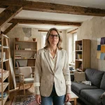 Designer d'intérieur frustrée dans un appartement strasbourgeois mal aménagé avec des erreurs de décoration visibles