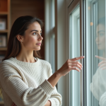 Femme observant une fenêtre moderne en showroom