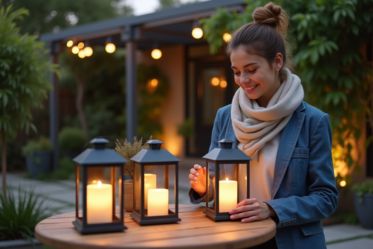 Jeune femme compare des lanternes d
