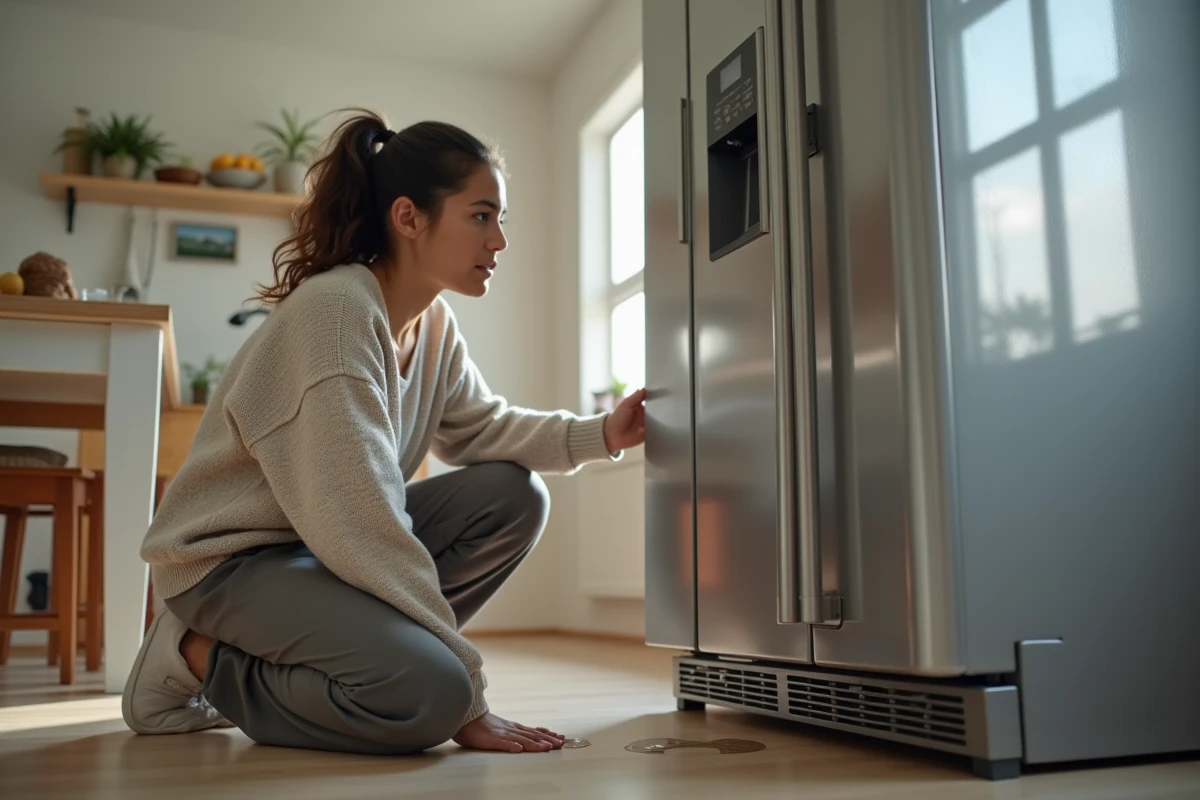 Jeune femme inspectant une fuite d