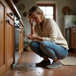 Femme inspectant des larves dans une cuisine rustique