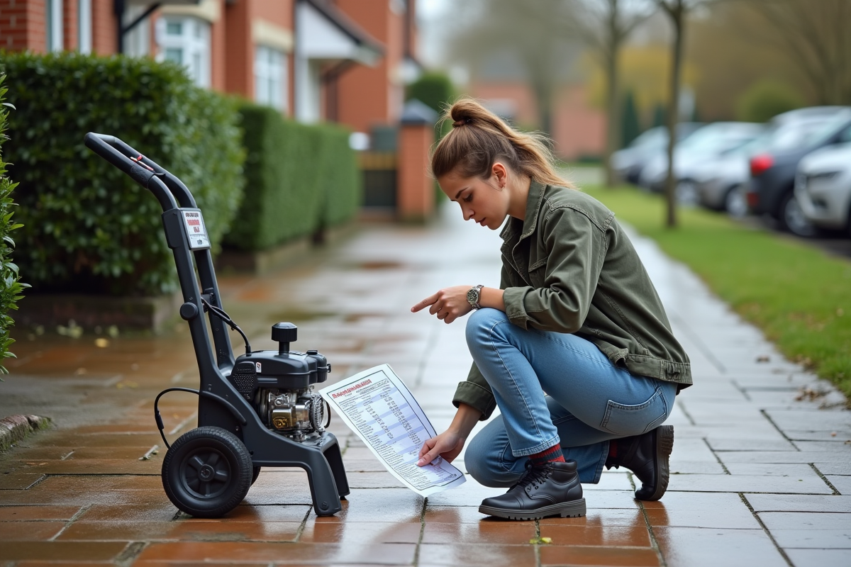 Jeune femme vérifiant un devis de nettoyage extérieur
