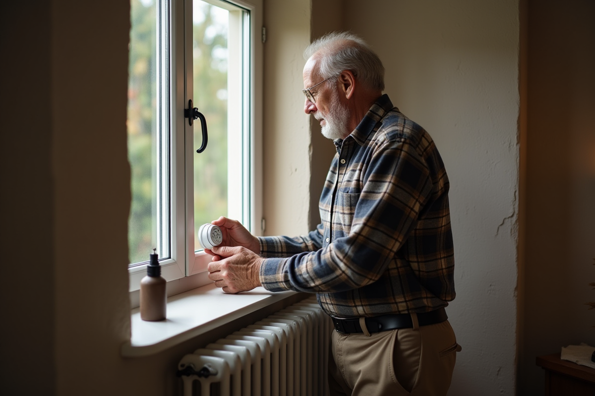 Homme ajustant le radiateur dans un intérieur cosy