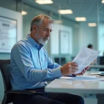 Ingénieur homme en chemise bleue dans un bureau moderne