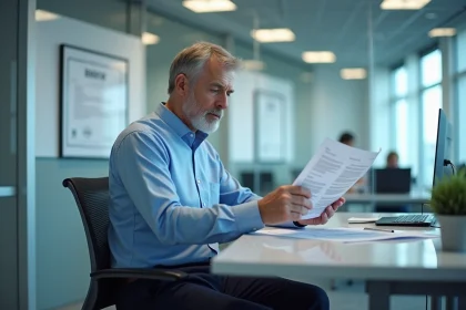 Ingénieur homme en chemise bleue dans un bureau moderne