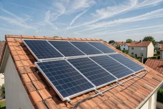 Kit solaire autoconsommation 3000W installé sur un toit de maison individuelle avec panneaux monocristallins et rails de montage