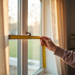 Personne mesurant une fenêtre avec un ruban dans un salon cosy