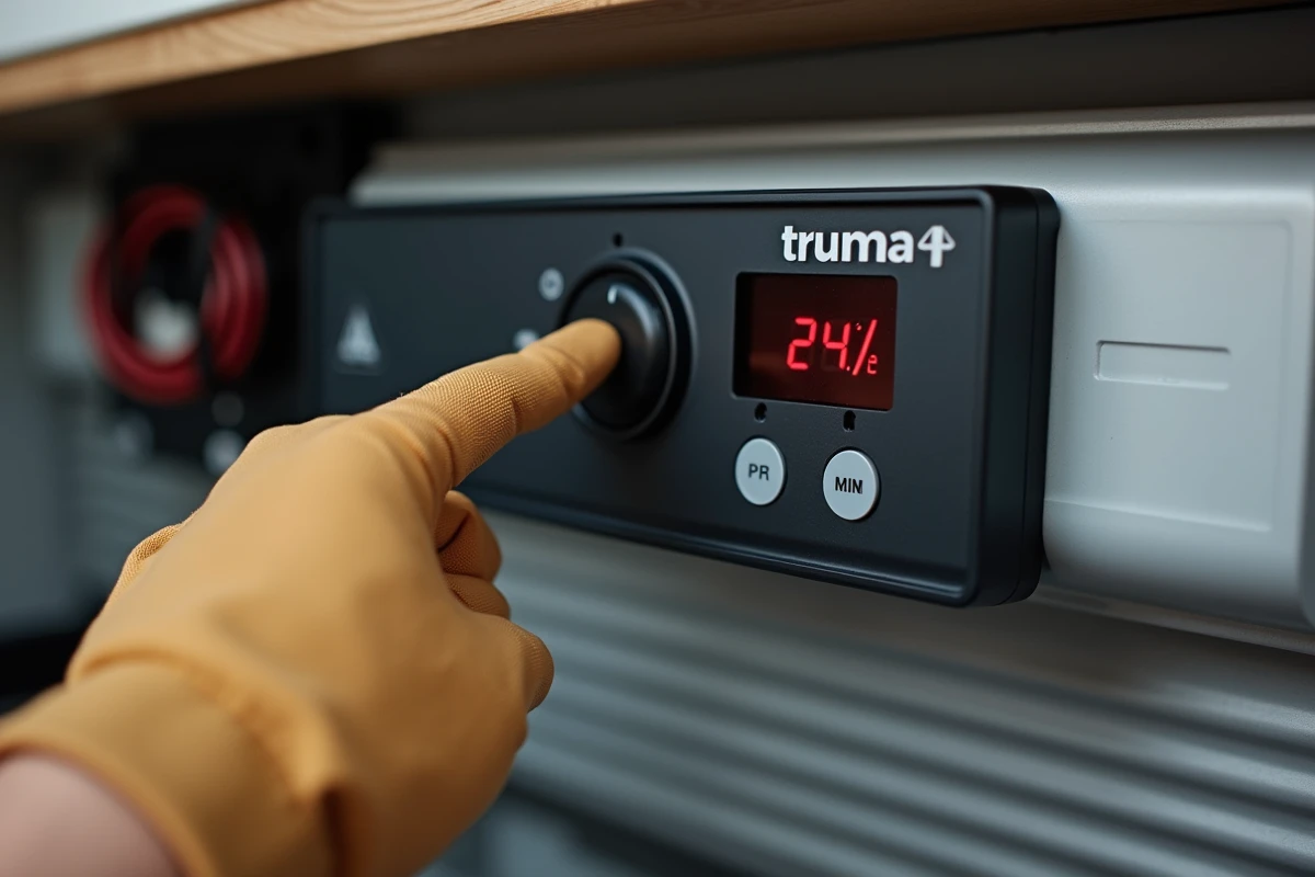 Gros plan sur le panneau de contrôle Truma Combi 4 affichant un code erreur numérique
