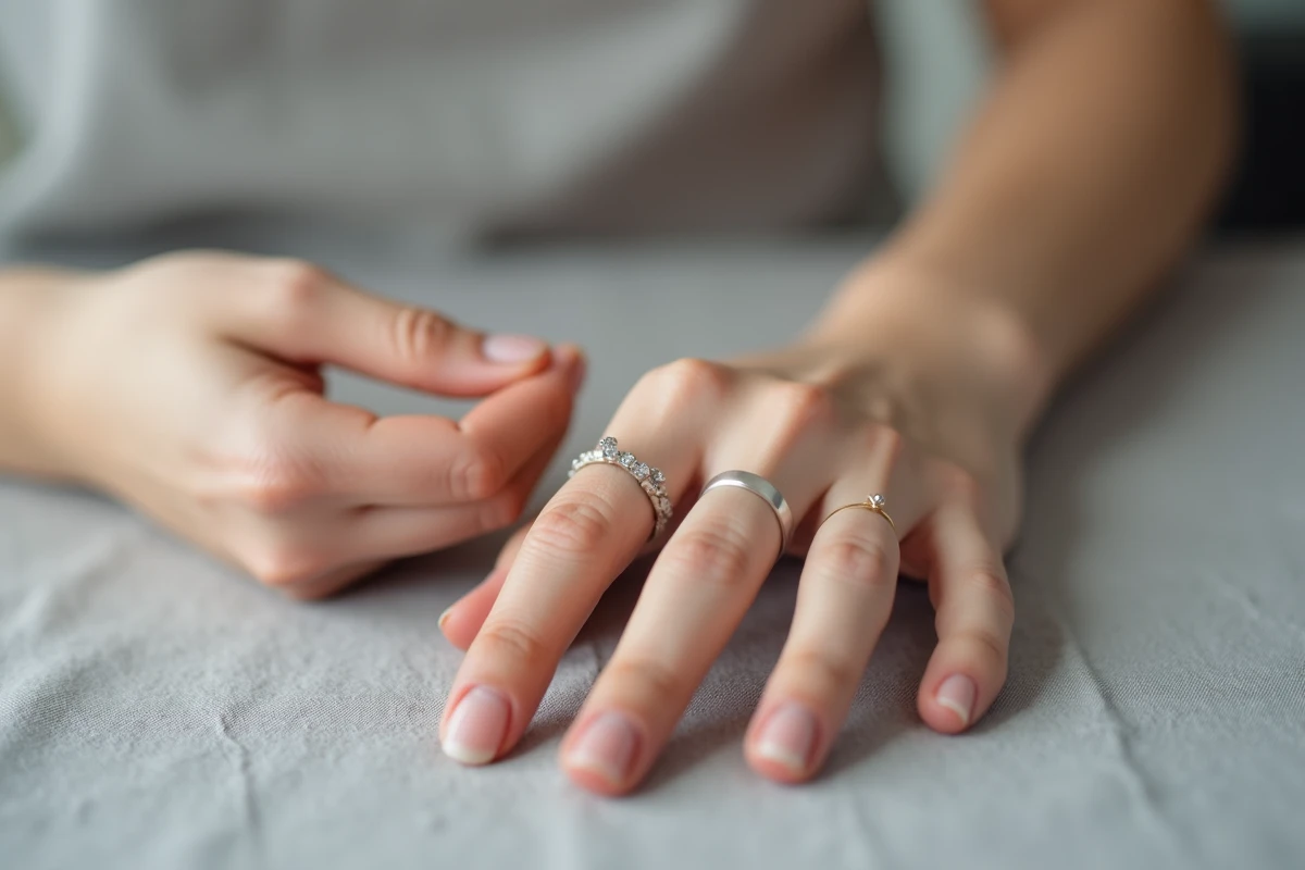 Résultat d'une astuce maison pour bague trop grande avec silicone transparent invisible sous l'anneau