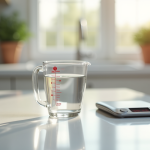 Verre mesure 250 ml sur plan de travail blanc